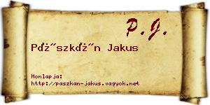 Pászkán Jakus névjegykártya